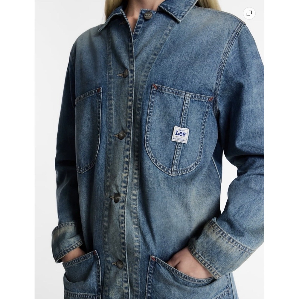 Denim Chore Mini Dress NWT Button Front Western Kacey Lee Med Utility Shift
